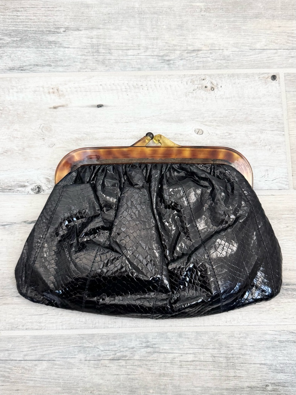Vintage Black Faux Snakeskin Clutch